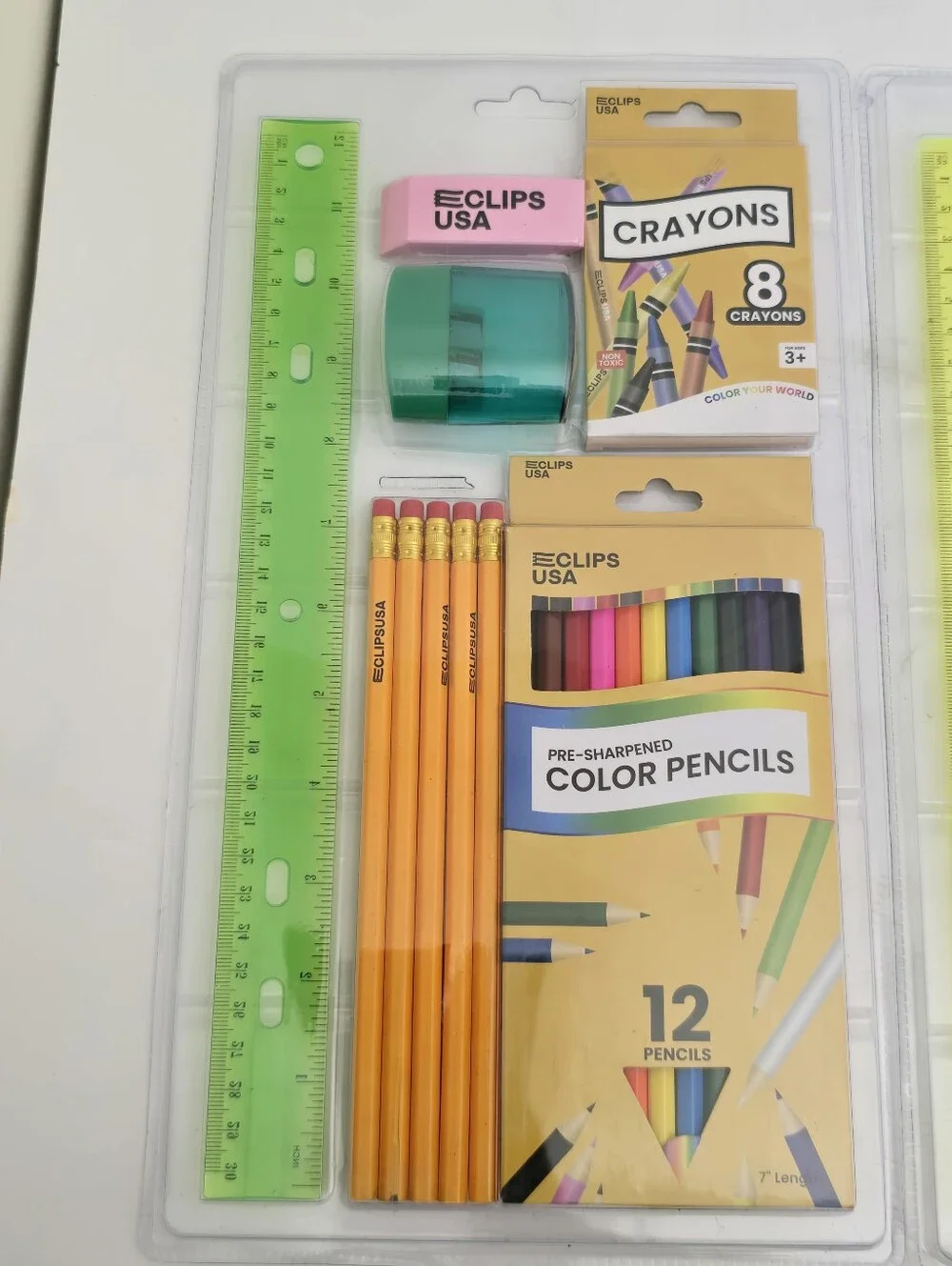 E CLIPS usa School Supplies Kit lot of 2 Crayons Pencils Ruler